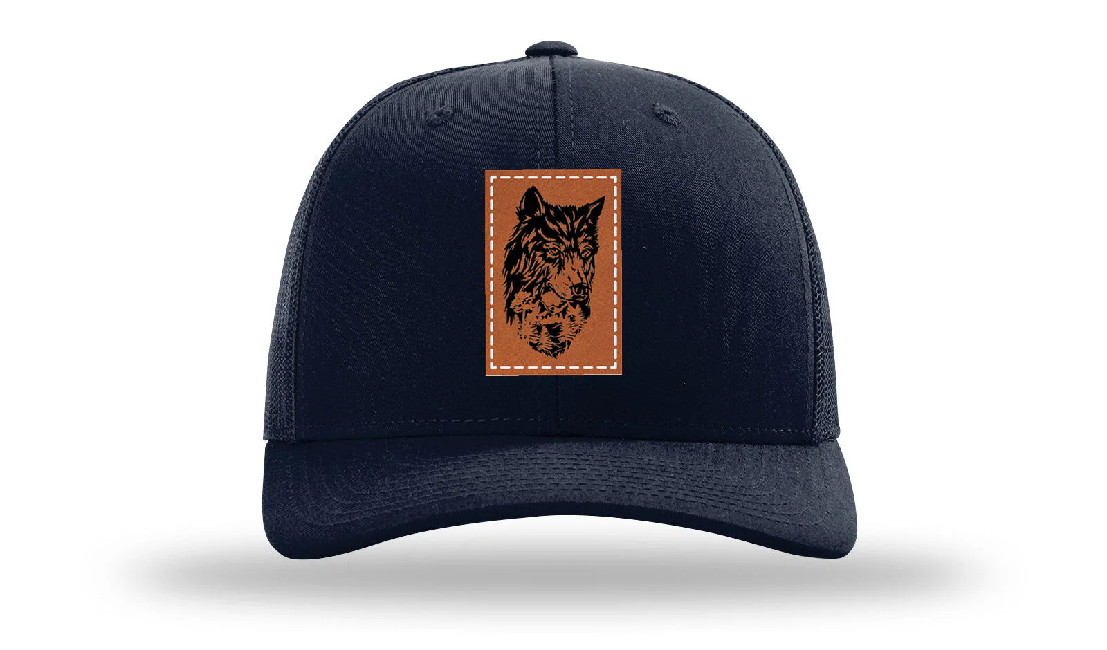 Wolf With Trees Leather Patch Richardson 112 Hat - Image 4