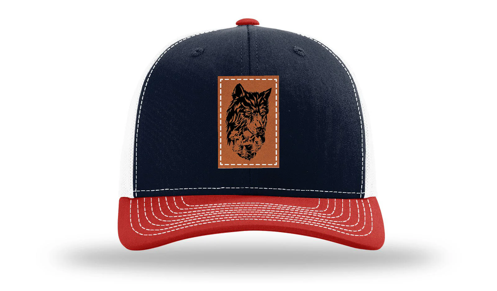 Wolf With Trees Leather Patch Richardson 112 Hat - Image 40