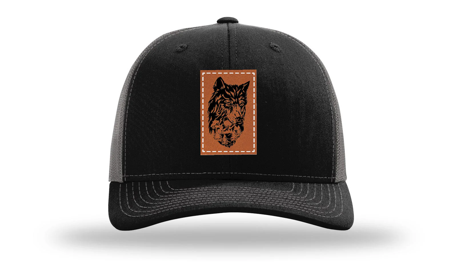 Wolf With Trees Leather Patch Richardson 112 Hat - Image 6