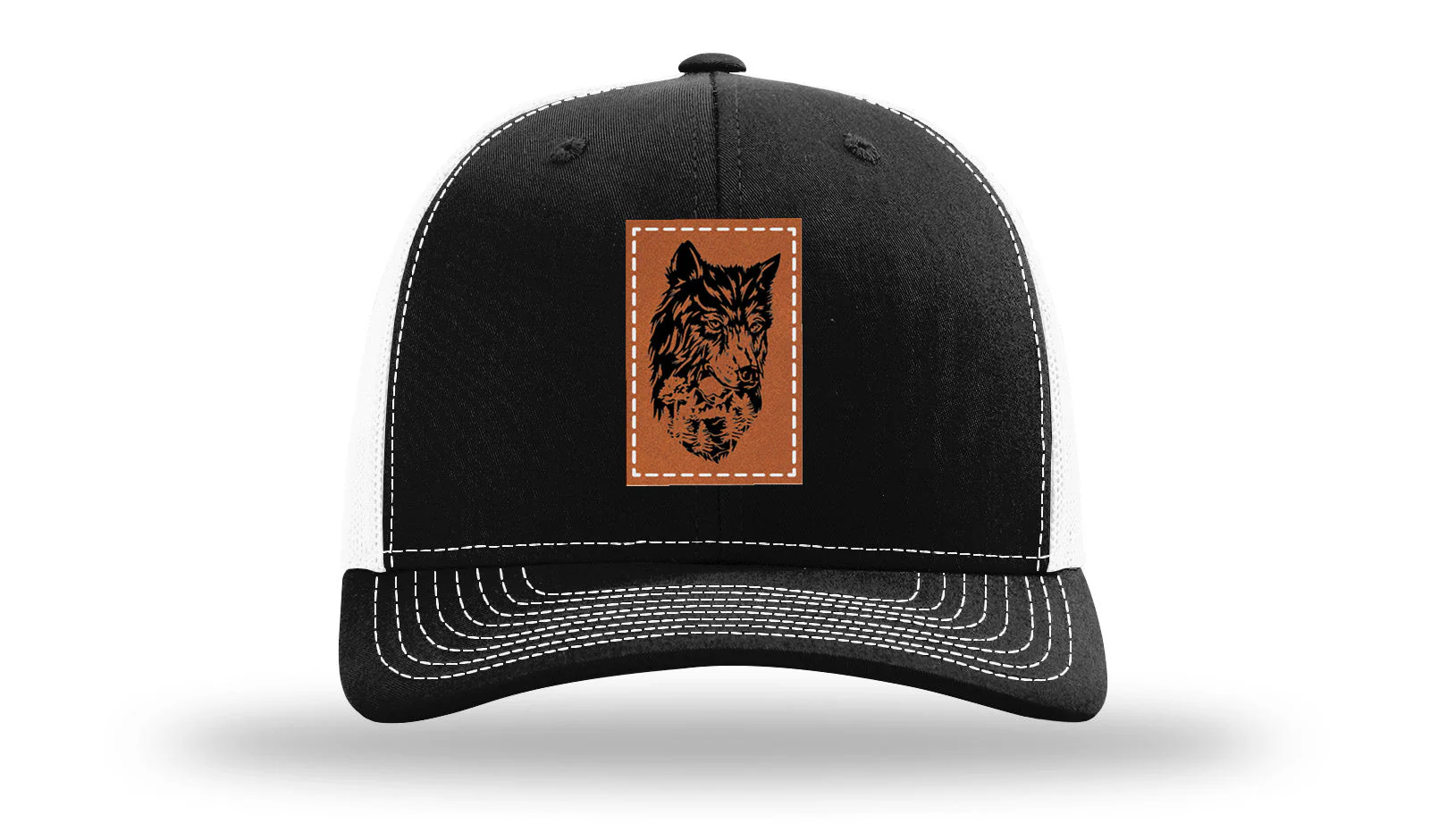 Wolf With Trees Leather Patch Richardson 112 Hat - Image 7