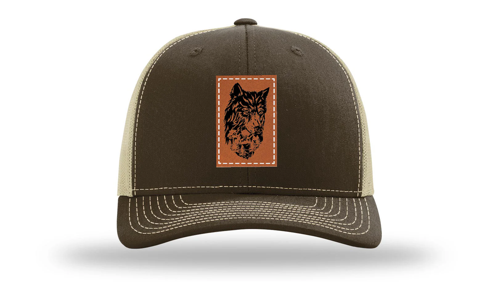 Wolf With Trees Leather Patch Richardson 112 Hat - Image 8