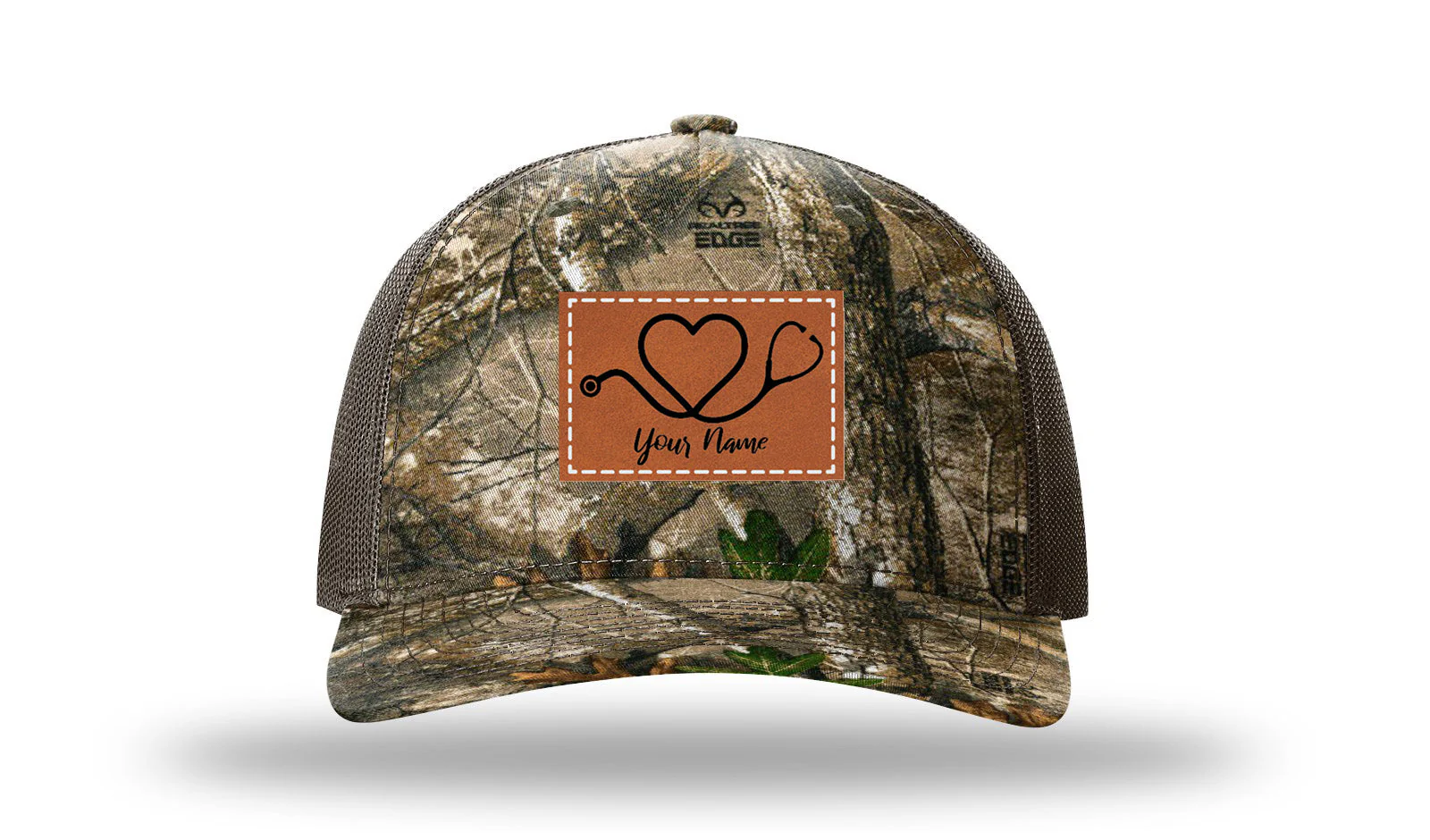 Heart Stethoscope with Name Leather Patch Richardson 112PFP Hat - Image 13