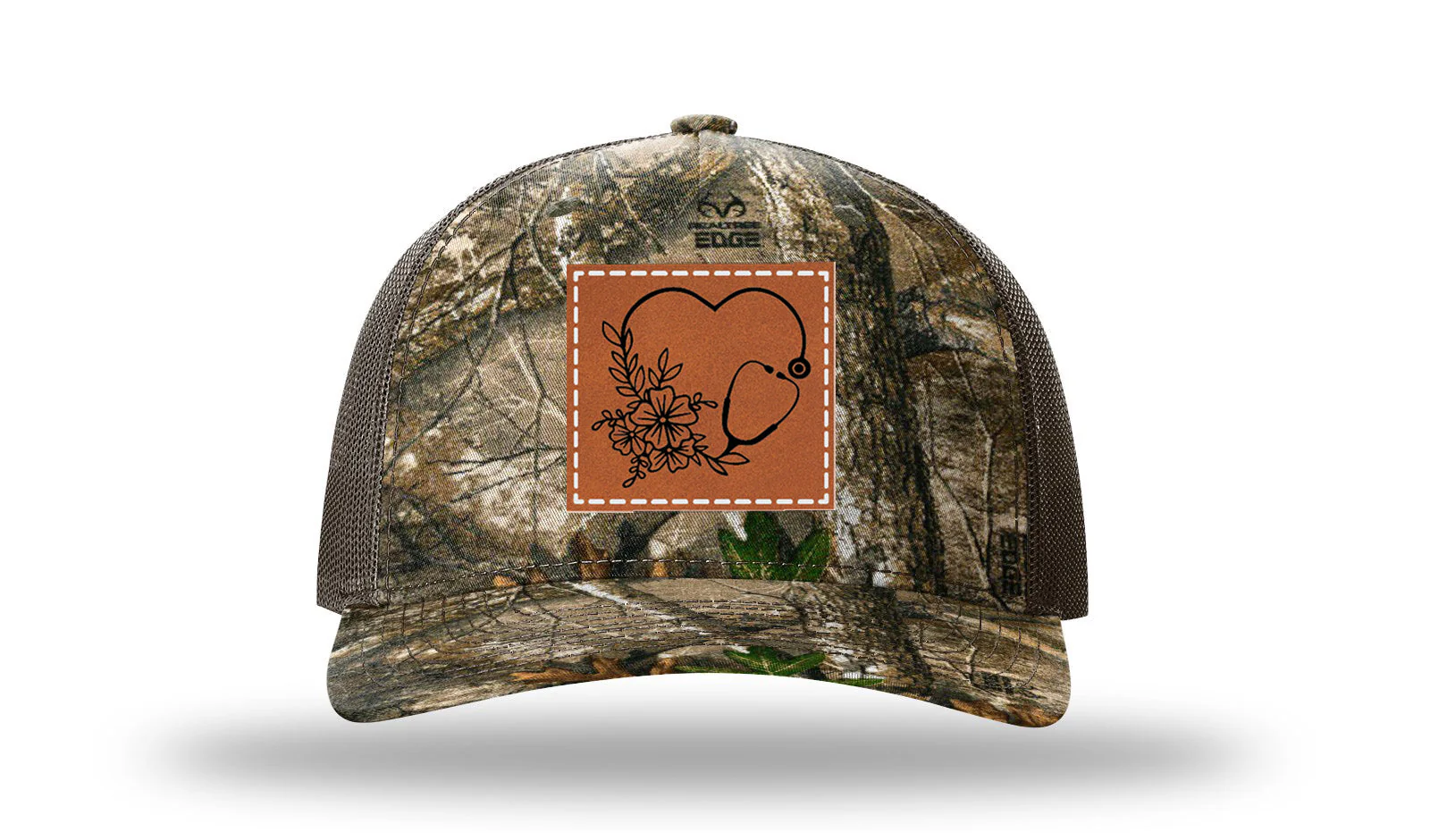 Heart Flowers Stethoscope Leather Patch Richardson 112PFP Hat - Image 13