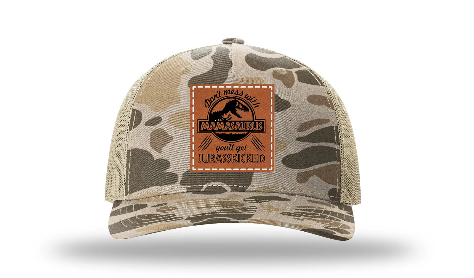 Don't Mess With Mamasaurus Leather Patch Richardson 112PFP Hat - Image 8