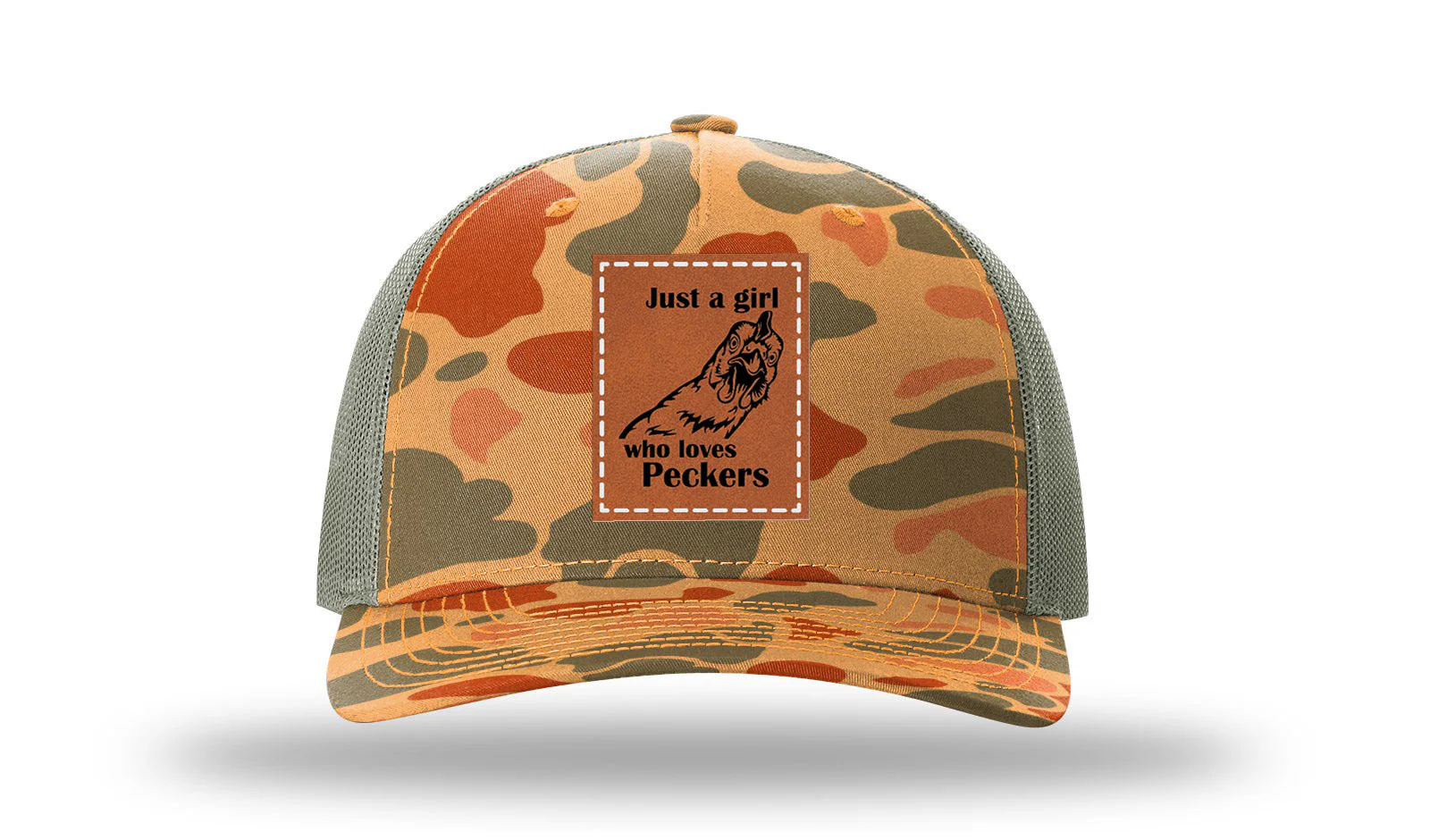 Just A Girl Who Loves Peckers Leather Patch Richardson 112PFP Hat - Image 17