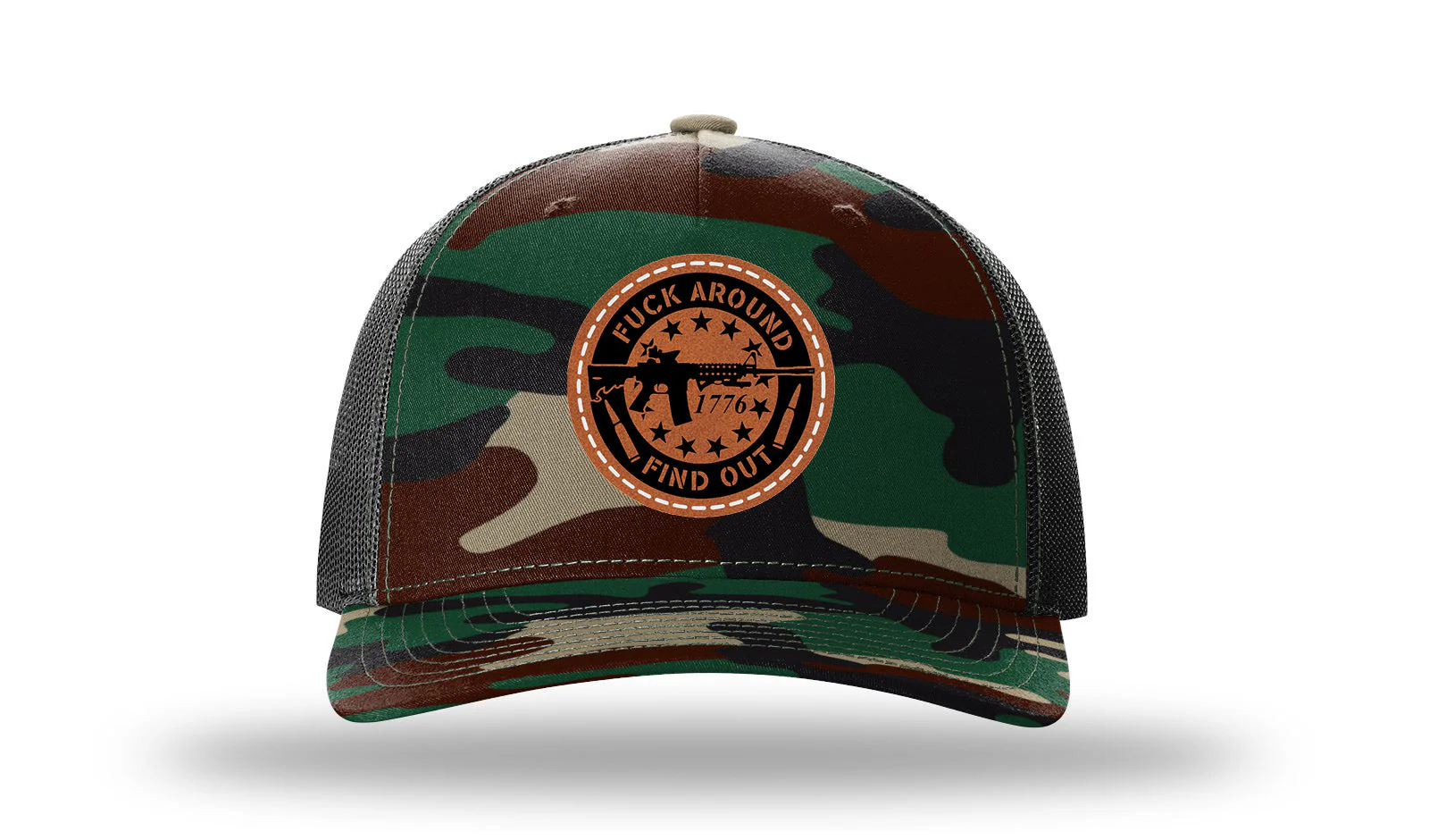 F*ck Around Find Out Leather Patch Richardson 112PFP Hat - Image 6