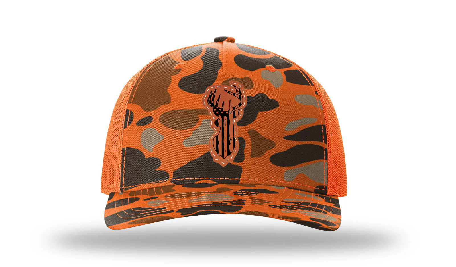 Distressed Flag Deer Leather Patch Richardson 112PFP Hat - Image 3