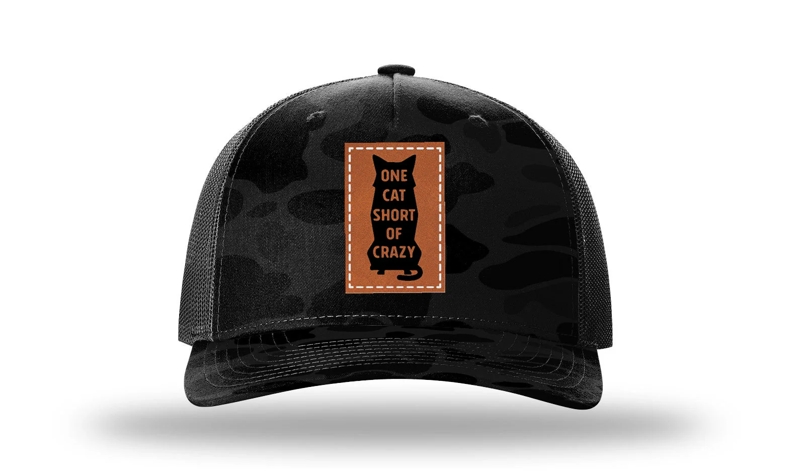 One Cat Short Of Crazy Leather Patch Richardson 112PFP Hat - Image 15