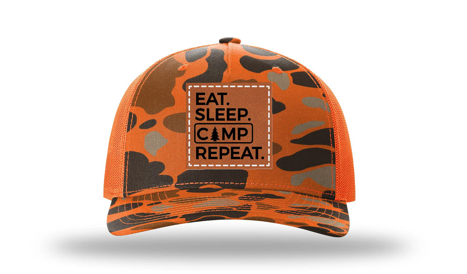 Eat. Sleep, Camp Repeat. Leather Patch Richardson 112PFP Hat - Image 3